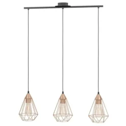 Candeeiro de teto TARBES com 3 abajures de arame cobre e suporte preto EGLO 94195