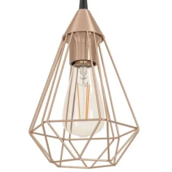 Candeeiro de teto TARBES com 3 abajures de arame cobre e suporte preto EGLO 94195