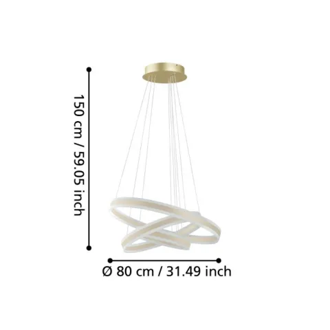 Candeeiro de teto TONARELLA com LED e anéis metálicos champanhe EGLO 39314
