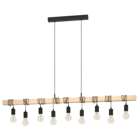 Candeeiro de Teto TOWNSHEND Preto e Madeira com 9 Soquetes E27 44099