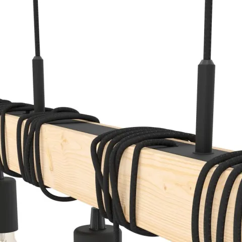 Candeeiro de Teto TOWNSHEND Preto e Madeira com 9 Soquetes E27 44099