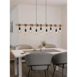 Candeeiro de Teto TOWNSHEND Preto e Madeira com 9 Soquetes E27 44099