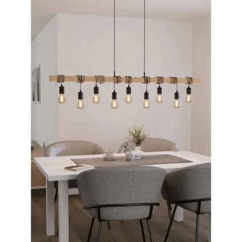 Candeeiro de Teto TOWNSHEND Preto e Madeira com 9 Soquetes E27 44099