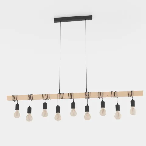 Candeeiro de Teto TOWNSHEND Preto e Madeira com 9 Soquetes E27 44099