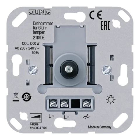 Dimmer giratório com comutador de pressão JUNG 211GDE