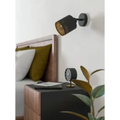 Foco de Parede ou Teto com Tecido Preto e Interior Dourado ESTEPERRA EGLO 99276