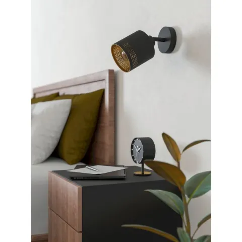 Foco de Parede ou Teto com Tecido Preto e Interior Dourado ESTEPERRA EGLO 99276