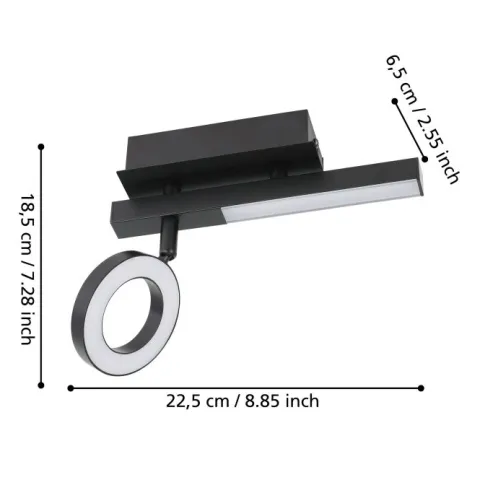 Foco LED de Parede com Suporte em Metal Preto CARDILLIO 2 EGLO 900513
