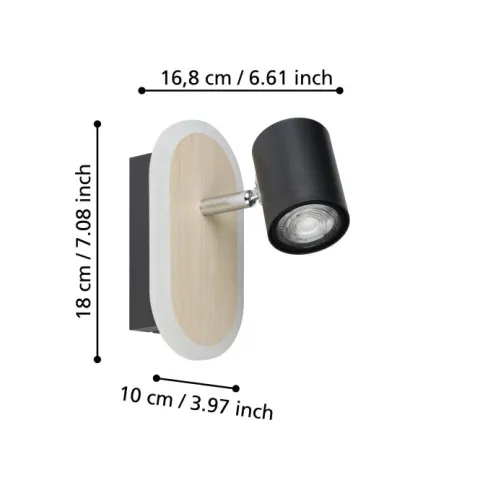 Foco LED de Parede em Madeira e Preto RIMBOCCHI EGLO 901631
