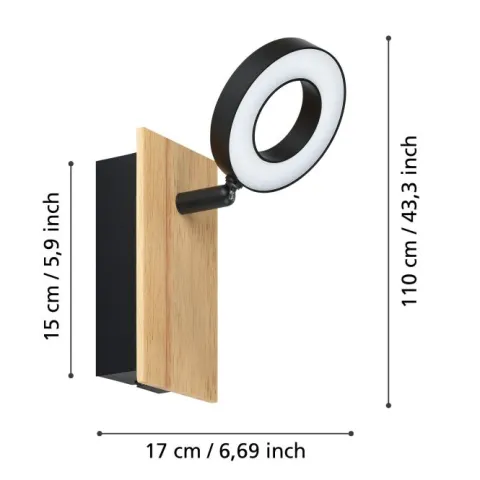 Foco LED de Parede e Teto com Madeira e Aço RIELVES EGLO 901202