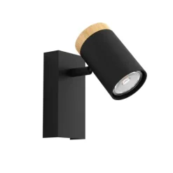 Foco LED de Parede ou Teto com Madeira e Metal Preto CARTAGENA EGLO 39647