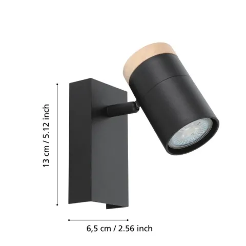 Foco LED de Parede ou Teto com Madeira e Metal Preto CARTAGENA EGLO 39647