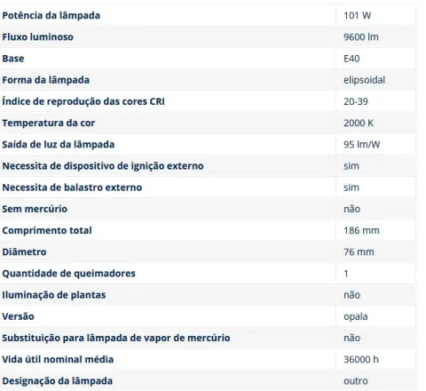 Lâmpada de vapor de sódio Master Son Pia Plus Philips-E40-100w- 2000k