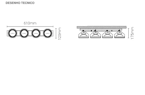 Luminária Saliente de Teto em Aço Galvanizado Tromilux 1199.410.2X3 Cinza