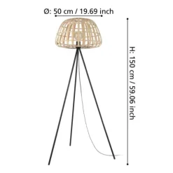 MONTEZUELO Candeeiro de Pé EGLO - Bambu Natural e Metal Preto 390155