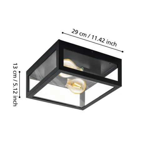 Plafon com Moldura de Metal Preto e Vidro Transparente AMEZOLA EGLO 99122