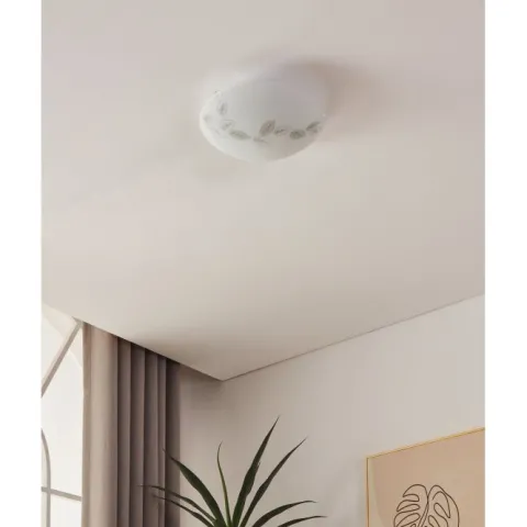 Plafon de Teto com Vidro Branco Acetinado e Motivo de Folhas MARS EGLO 80264