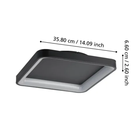 Plafon LED Preto Quadrado 350x350 mm LORETELLO EGLO 901252