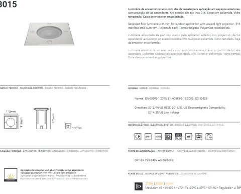 Projector de Chão Exterior de Encastrar TROMILUX 3015.100.8FX Aço Inoxidável