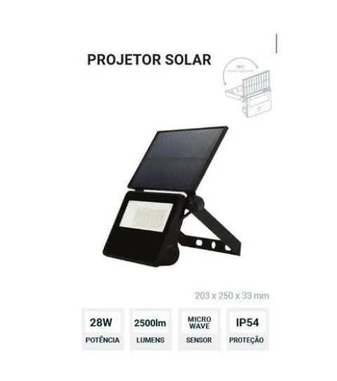 Projector solar led 28w 5500Lm 4000k com sensor microondas ip54