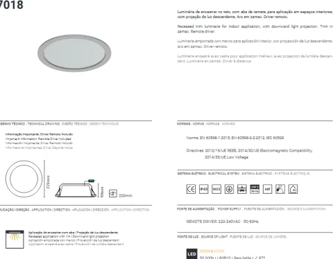 Projetor de Encastrar Redondo Ø220mm Led TROMILUX 7018.127.40L Escovado