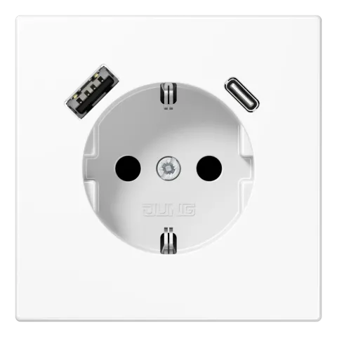 Tomada SCHUKO® com Carregador USB Tipo A e C Safety Plus LS JUNG LS1520-15CAWW
