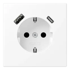 Tomada SCHUKO® com Carregador USB Tipo A e Tipo C Safety Plus LS JUNG LS1520-15CAWWM