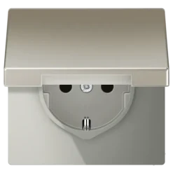 Tomada SCHUKO® com Tampa Basculante e Proteção Safety Plus Série LS aço JUNG ES1521KIKL