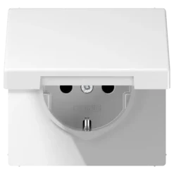 Tomada SCHUKO® com Tampa Basculante Antimicrobiano Branco LS JUNG SPLS1520KIKLWW