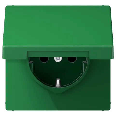 Tomada SCHUKO® verde com Tampa Basculante Safety Plus LS JUNG LS1520BFKIKLGN